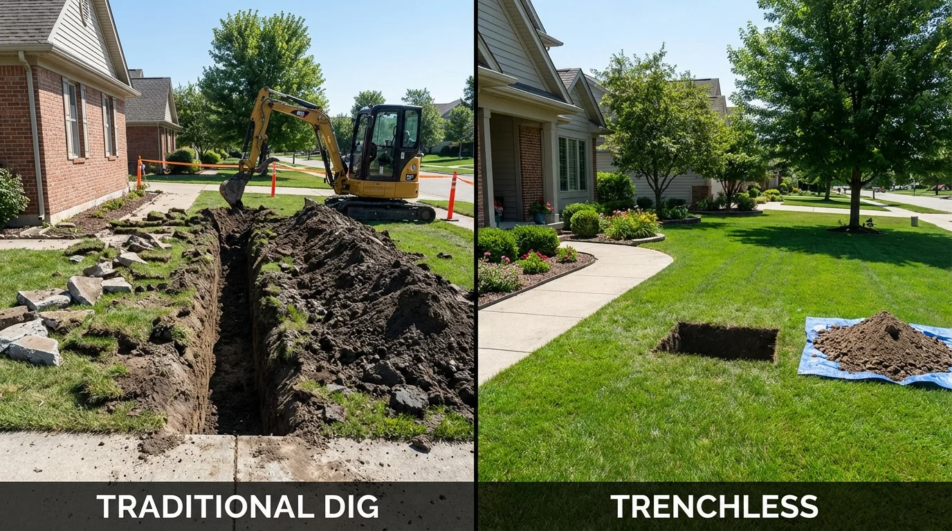 Trenchless sewer repair with minimal yard damage versus traditional excavation in Paulden, AZ